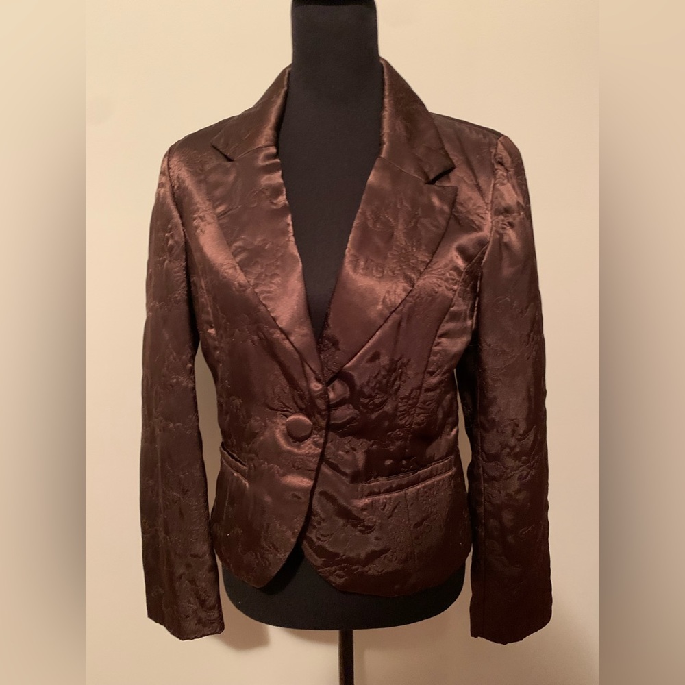 Work to Weekend chocolate brown quilted satin blazer jacket size 8